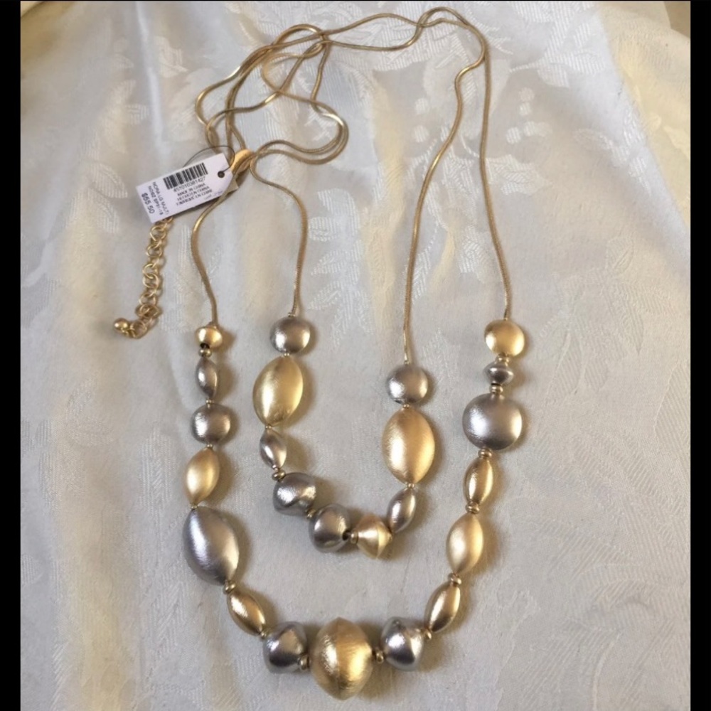 CHICO’S Nora’ Large Layered Gold & Silver Bead Necklace NWT!